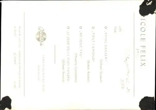 Ak Sängerin Nicole Felix, Portrait, Viens Danser, Mylord, Le Gondolier, Autogramm