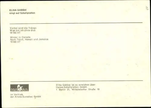 Ak Sängerin Elisa Gabbai, Portrait, Autogramm