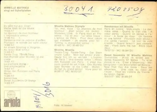 Ak Schauspielerin und Sängerin Mireille Mathieu, Portrait, Autogramm