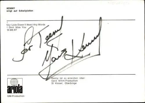 Ak Schauspieler Kenny, Portrait, Autogramm