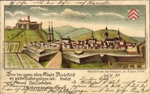 Künstler Ak Bielefeld, Stadtansicht im Jahre 1700