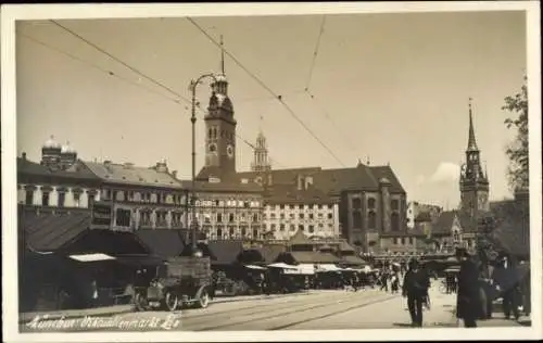 Foto Ak München, Viktualienmarkt, Straßenszene, Lastwagen