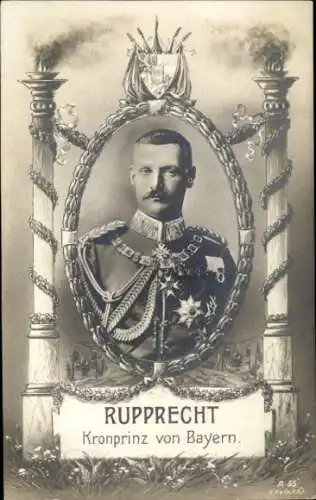 Passepartout Ak Kronprinz Rupprecht von Bayern, Portrait, Uniform, Orden