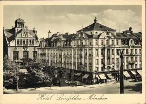 Ak München Bayern, Hotel Leinfelder, Bes. Hans Schwarz, Lenbachplatz, Karlsplatz