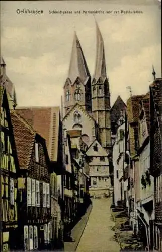 Ak Gelnhausen in Hessen, Schmidtgasse, Marienkirche vor der Restauration