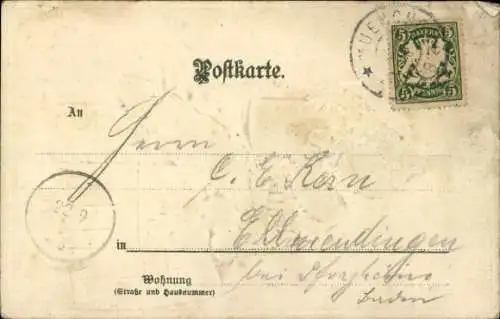 Künstler Präge Litho München, Münchener Kindl, Bierfass, Radi, Bierkrug