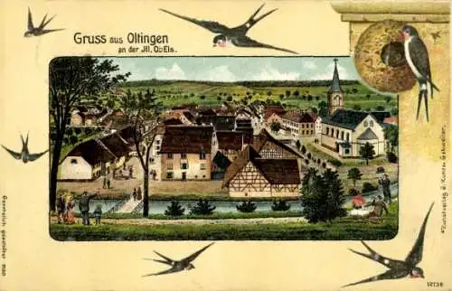 Ak Oltingue Oltingen Elsass Haut Rhin, Stadt, Schwalben