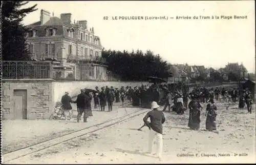 Ak Le Pouliguen Loire Atlantique, Ankunft der Straßenbahn am Plage Benoit