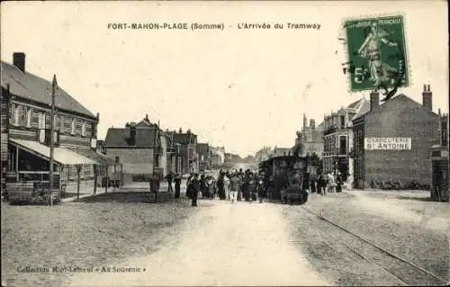 Ak Fort Mahon Plage Somme, Ankunft der Straßenbahn