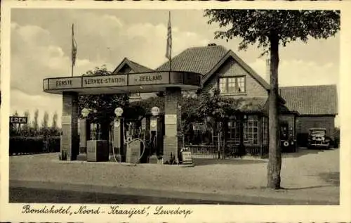 Ak Lewedorp Zeeland Niederlande, Bondshotel Noord Kraaijert Service Station, Shell Tankstelle