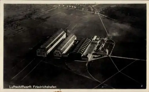 Ak Friedrichshafen am Bodensee, Luftschiffwerft, Luftaufnahme