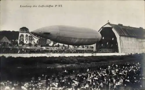 Ak München, Landung des Luftschiffes Parseval, P VI., Luftschiffhalle