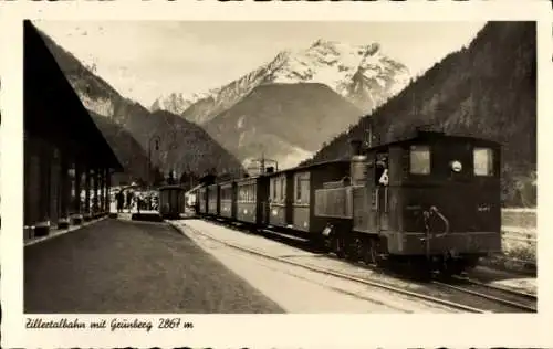 Ak Mayrhofen im Zillertal Tirol, Zittertalbahn mit Grünberg