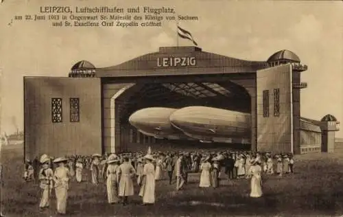 Ak Leipzig in Sachsen, Zeppelin, Luftschiffhafen und Flugplatz, Luftschiffhalle