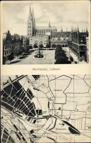 Ak Hansestadt Lübeck, Marktplatz, Straßenkarte