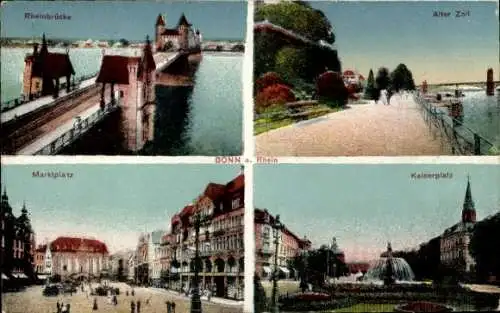 Ak Bonn am Rhein, Rheinbrücke, Alter Zoll, Marktplatz, Rathaus, Kaiserplatz