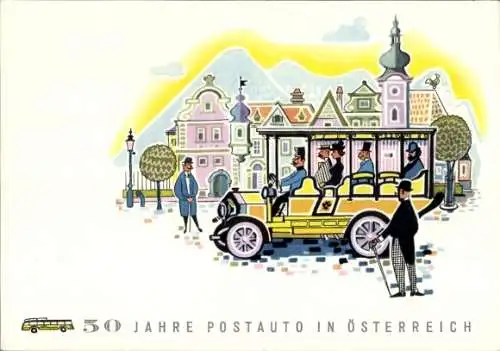 Ak Werbung, 50 Jahre Postauto in Österreich, Jubiläum