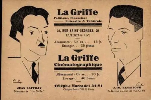 Ak Reklame, La Griffe, Film, Jean Laffray, Regisseur von La Griffe