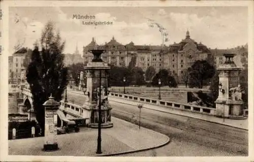 Ak München, Ludwigsbrücke, Litfaßsäule