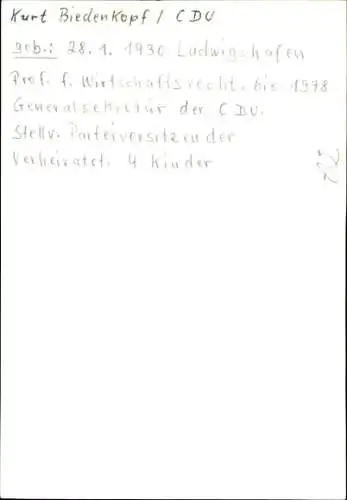 Foto Politiker Kurt Biedenkopf, Ministerpräsident Sachsen, Portrait, Autogramm