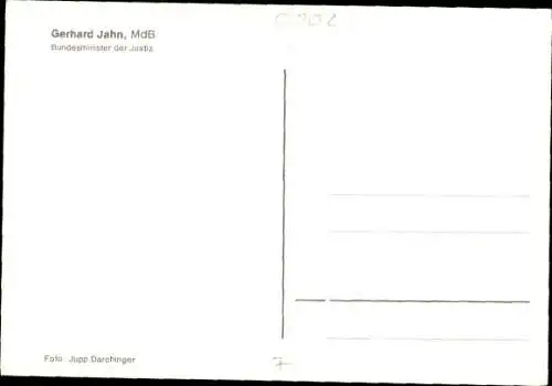 Ak Politiker Gerhard Jahn, Bundesminister der Justiz, Porträt, Autogramm