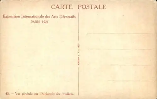 Ak Internationale Ausstellung für dekorative Kunst, Paris 1925, Esplanade des Invalides