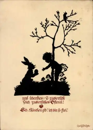 Scherenschnitt Künstler Ak Plischke, Georg, Glückwunsch Ostern, Osterhase, Osterei