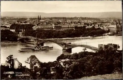 Ak Ehrenbreitstein Koblenz am Rhein, Rheinbrücke, Schiff