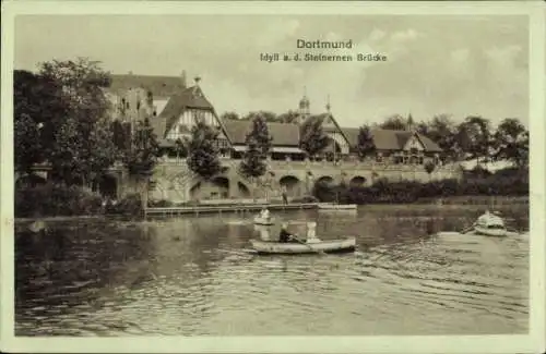 Ak Dortmund im Ruhrgebiet, Teilansicht, Steinerne Brücke