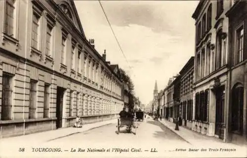 Ak Tourcoing Nord, Rue Nationale, Hopital Civil