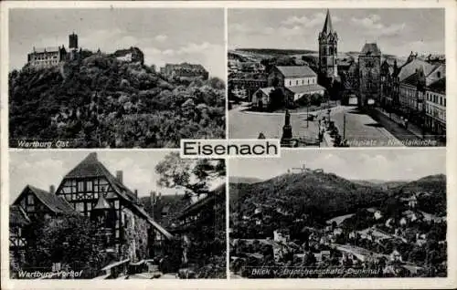 Ak Lutherstadt Eisenach in Thüringen, Wartburg, Karlsplatz, Nikolaikirche, Totalansicht