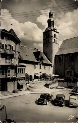 Ak Megève Haute Savoie, La Place de la Mairie et le Prieure