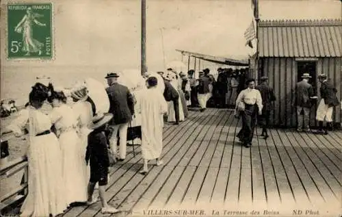 Ak Villers sur Mer Calvados, Terrasse des Bains