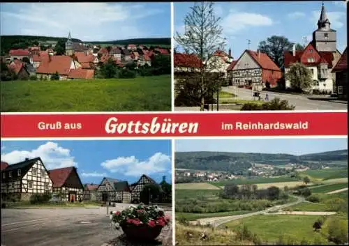 Ak Gottsbüren Trendelburg in Hessen, Straßenpartie, Gesamtansicht, Blumen, Kirche