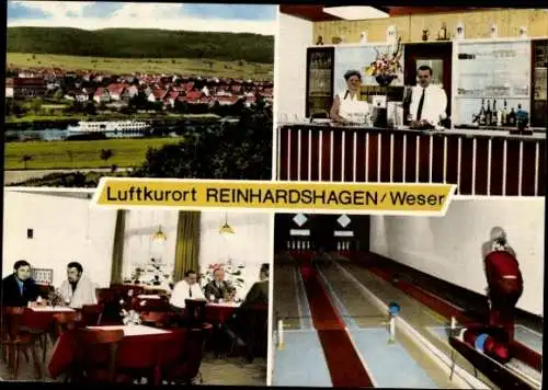 Ak Reinhardshagen an der Weser Hessen, Restaurant Freizeitzentrum Ahletal, Kegelbahn, Bar, Gastraum