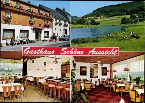 Ak Gewissenruh an der Weser, Gasthaus Schöne Aussicht, Gastraum, Außenansicht, Kühe