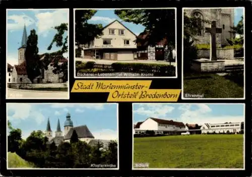 Ak Bredenborn Marienmünster in Westfalen, Kirche, Ehrenmal, Schule, Klosterkirche