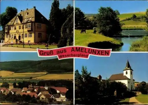 Ak Amelunxen Beverungen im Weserbergland, Kirche, Teilansichten