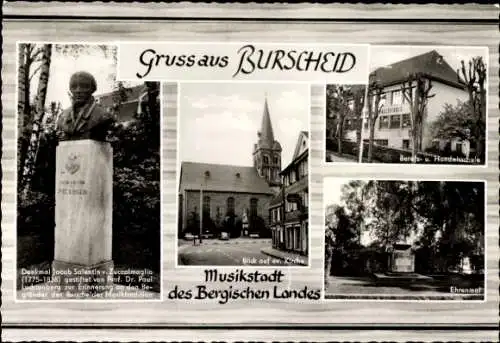 Ak Burscheid in Nordrhein Westfalen, Musikstadt, Denkmal Jacob Salentin v. Zuccalmaglio, Ehrenmal