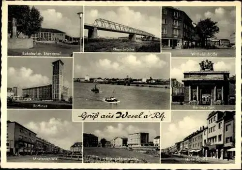 Ak Wesel am Niederrhein, Rathaus, Rheinbrücke, Bahnhof, Ehrenmal, Berliner Tor, Marienplatz