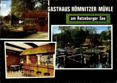 Ak Ratzeburg im Herzogtum Lauenburg, Gasthaus Römnitzer Mühle, Ratzeburger See, Bar