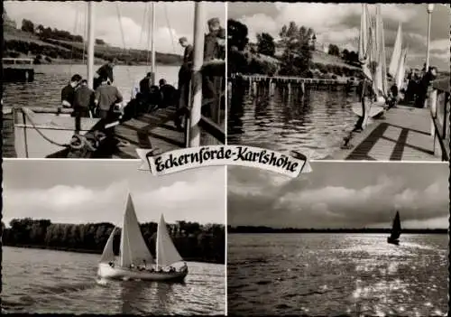 Ak Carlshöhe Ostseebad Eckernförde, Teilansichten, Anleger, Segelboote