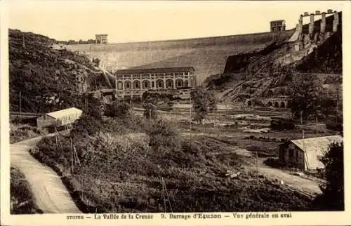 Ak Barrage d'Aguzon Creuse, vue generale en aval