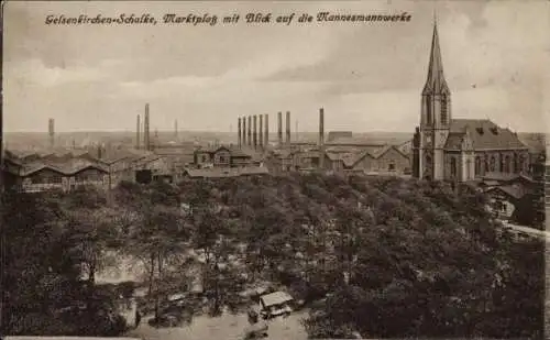 Ak Schalke Gelsenkirchen im Ruhrgebiet, Marktplatz, Mannesmannwerke, Kirche, Schornsteine