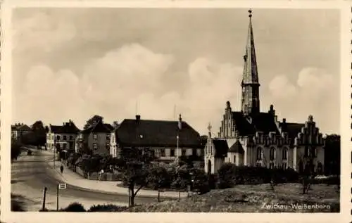 Ak Weißenborn Zwickau in Sachsen, Kirche, Straßenpartie