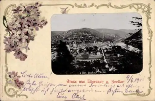 Passepartout Ak Eberbach am Neckar Odenwald Baden, Gesamtansicht