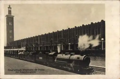 Ak Deutz Köln am Rhein, Pressa, Hauptgebäude, Rheinhalle, Turm, Ausstellungsbahn