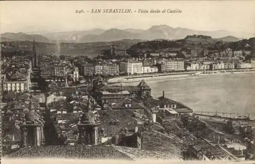 Ak Donostia San Sebastián Baskenland, Blick vom Schloss