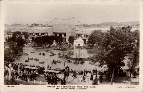 Ak London, Palace of Engineering vom See aus, British Empire Exhibition 1924