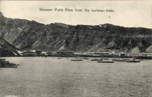 Ak Aden Jemen, Steamer Point Blick vom Hafen